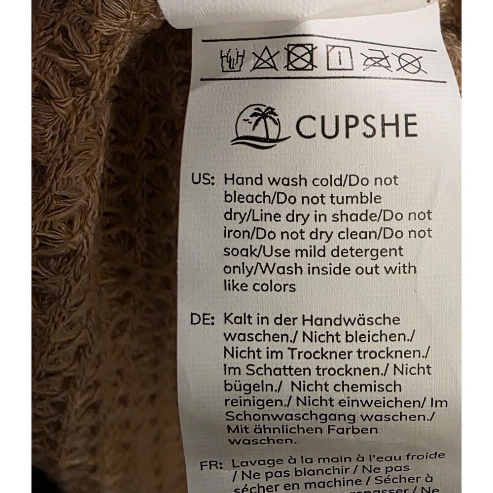 NWT L‎ Cupshe Tan Waffle-Knit Dress w/Shoulder Tie, Cap Sleeve & Skirt-Lining - Picture 11 of 11